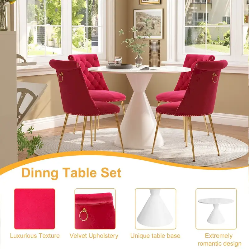 48  Light Luxury White High Gloss Large Countertop Dining Table with Velvet Dining Chair Set