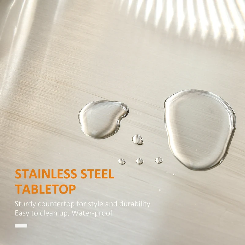 Kitchen Island on Wheels, Rolling Kitchen Cart with Stainless Steel Countertop, Drawer, Towel Rack and Spice Rack