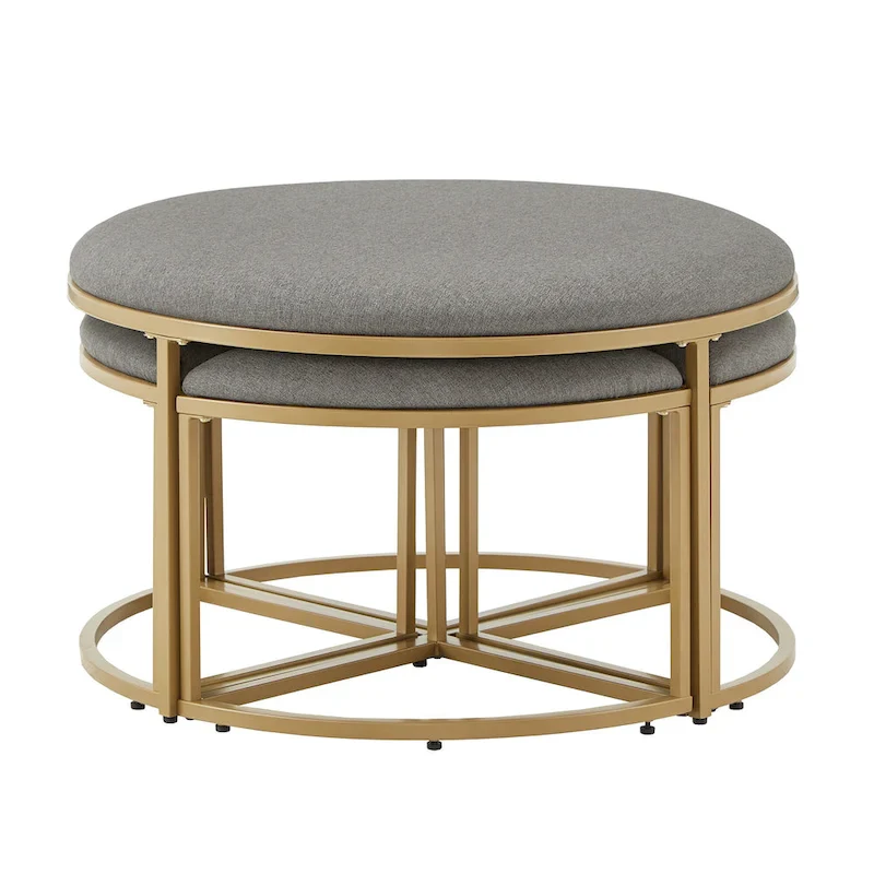 Gold Round Coffee Table with 4 Nesting Stools Set