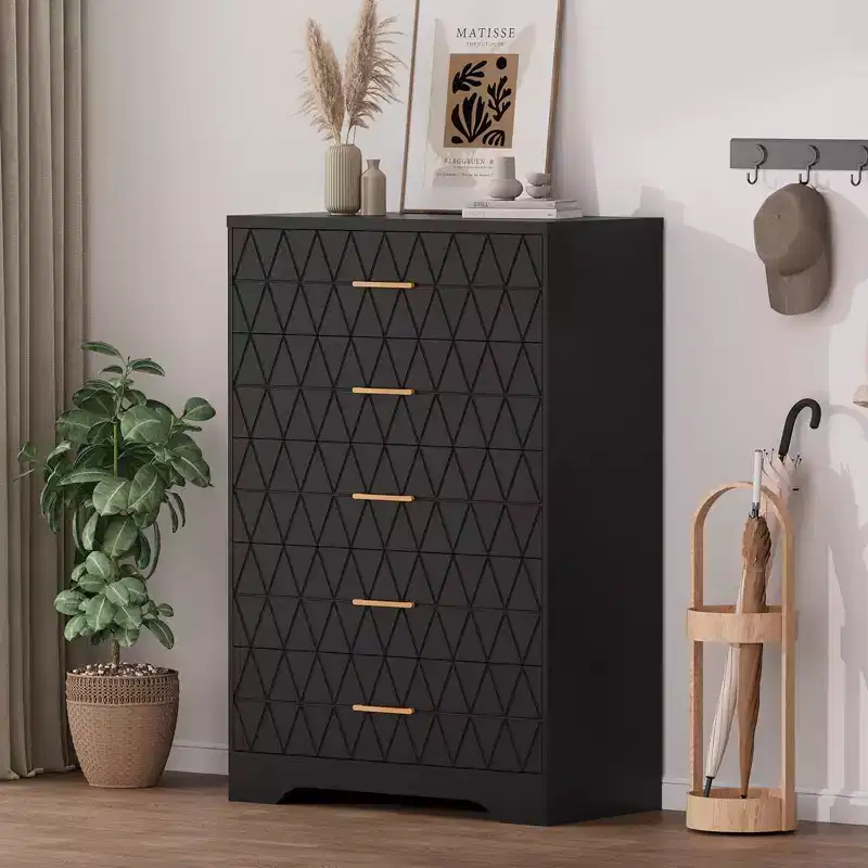 Multifunctional 5-Drawer Wood Dresser, Freestanding Chest of Drawers & Nightstand, Storage Cabinet for Home Bedroom Hallway Closet