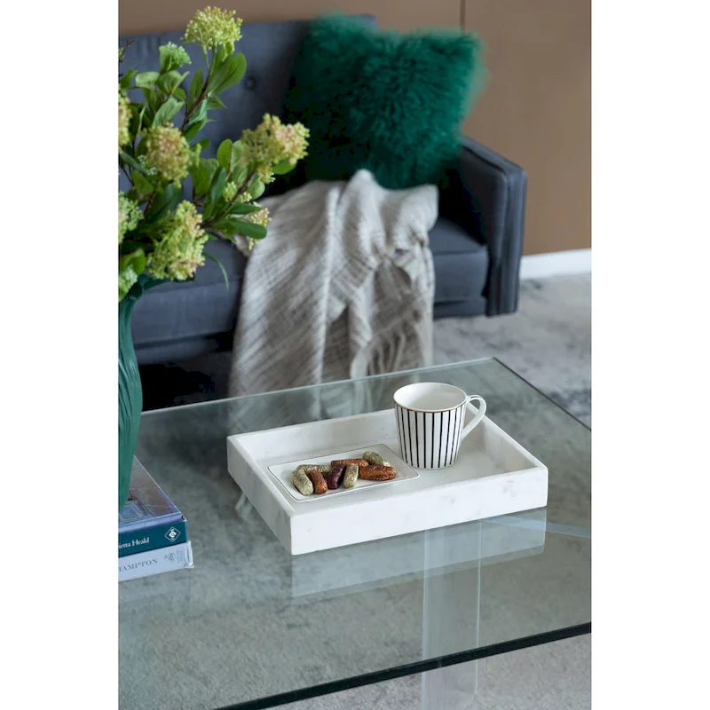 A&B Home Rectangular Marble Tray - White