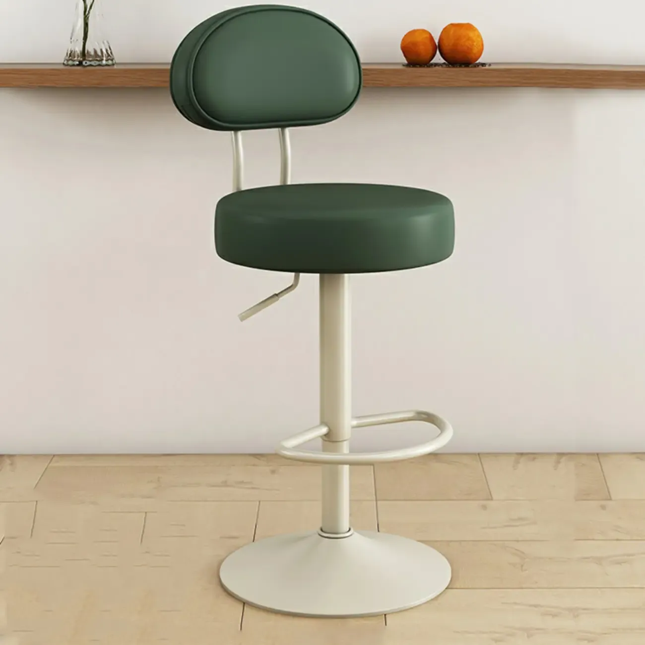 Round Adjustable Faux Leather Bar Stools with Back