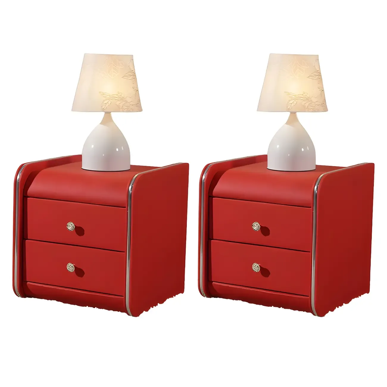 Luxurious Glossy Leather Wooden 2 Drawer Black Nightstand