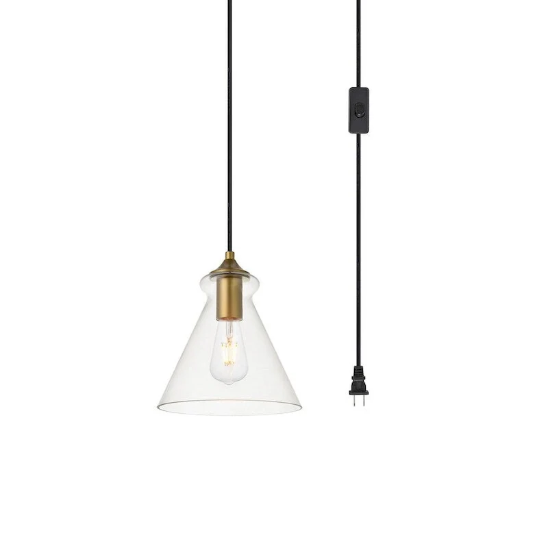Destiny 1-Light Plug in Pendant with Clear Shade - Black - 8  Diameter