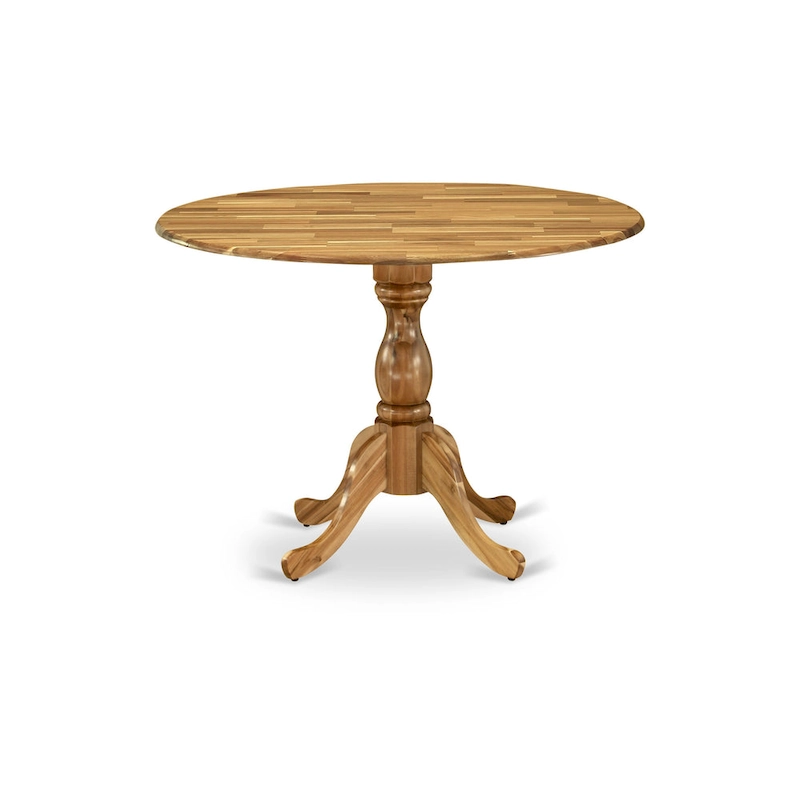 East West Furniture Dublin Modern Kitchen Table - a Round Dining Table Top with Dropleaf & Pedestal Base, (Finish Option)