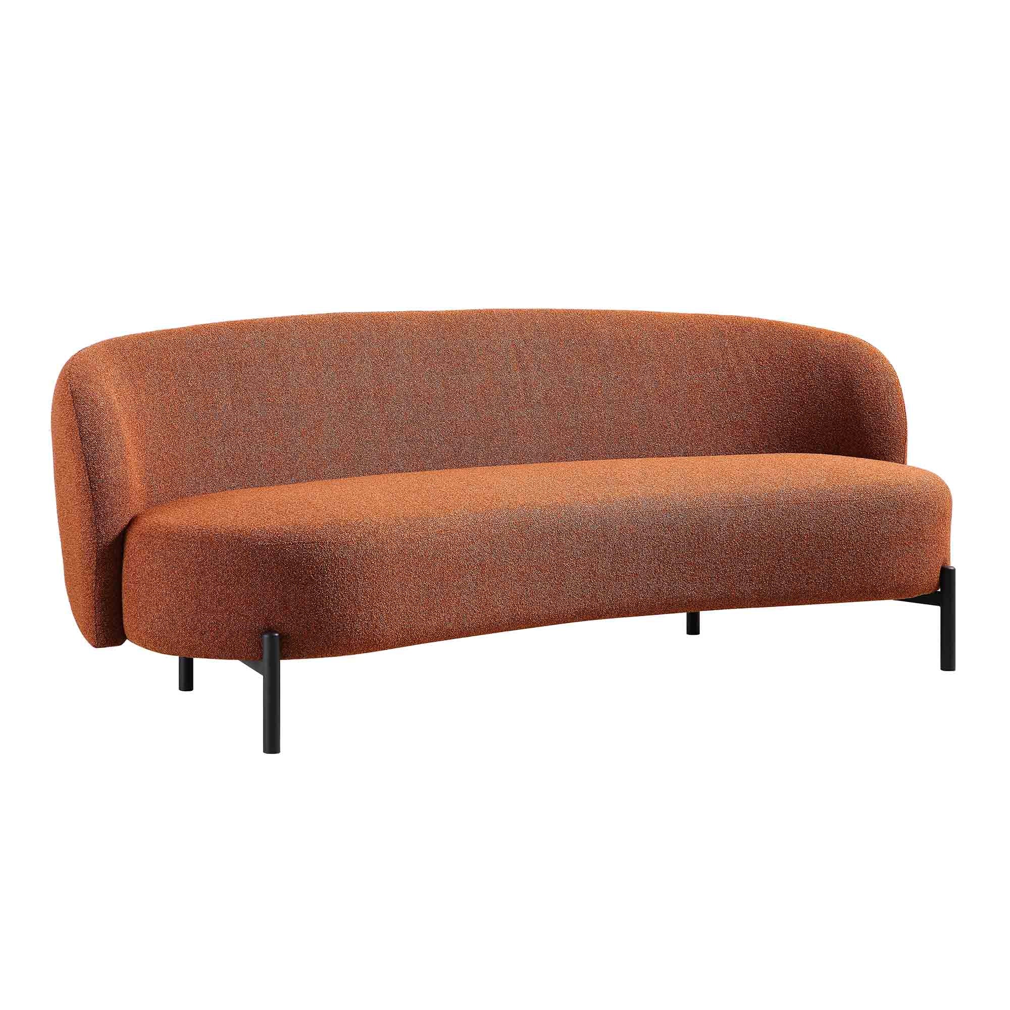 3-Seater Curved Sofa with Ball Cushions, Brick Boucle