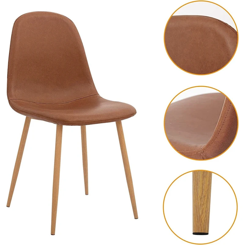 Washable PU Cushion Seat and Metal Legs Side Chair,Set of 4, Brown