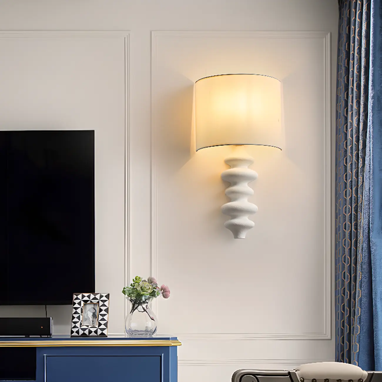 21H Modern Geometric Wooden Wall Sconce with Fabric Shade