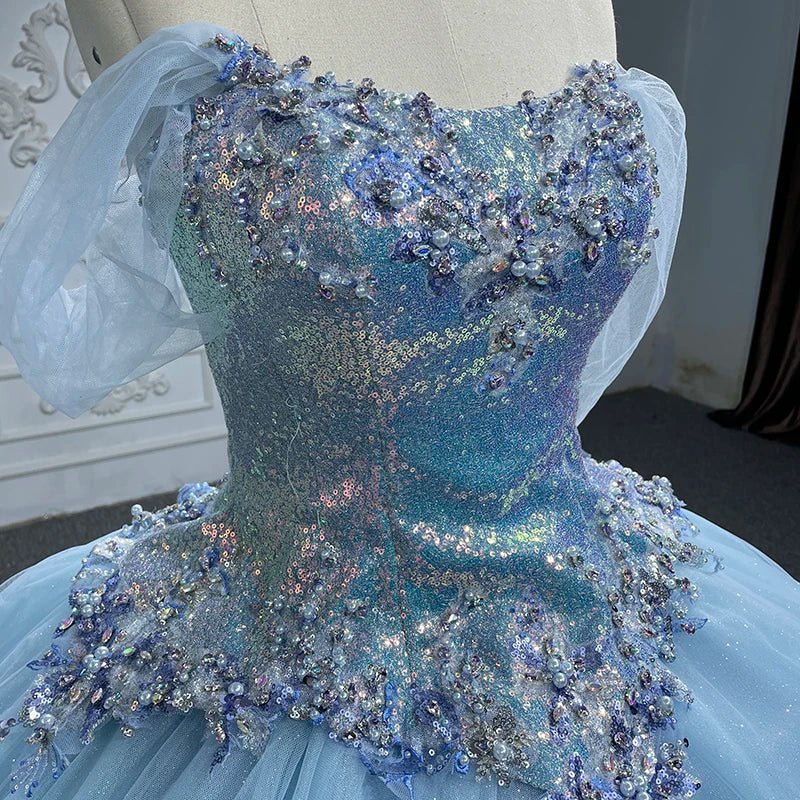 Quinceanera Dress Princess Short Sleeve Ball Gown Sequins Party Dresses