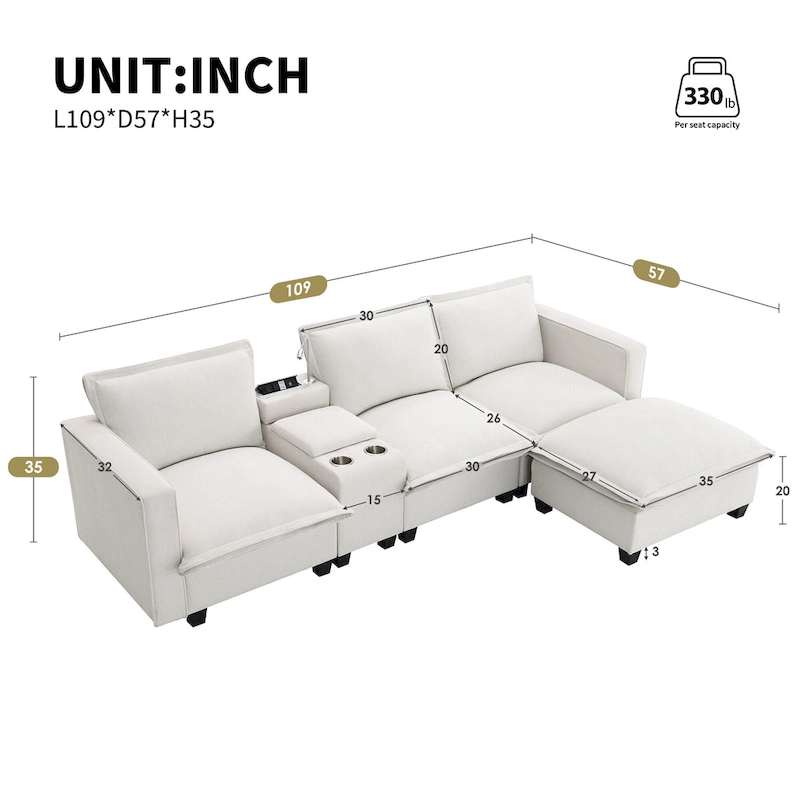 109 Chenille Modular Sectional Sofa with USB Console
