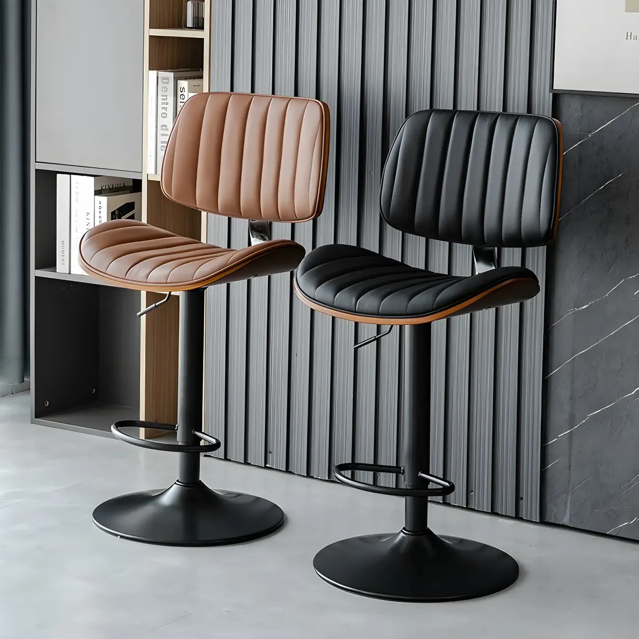 Modern Faux Leather Adjustable Swivel Bar Stools