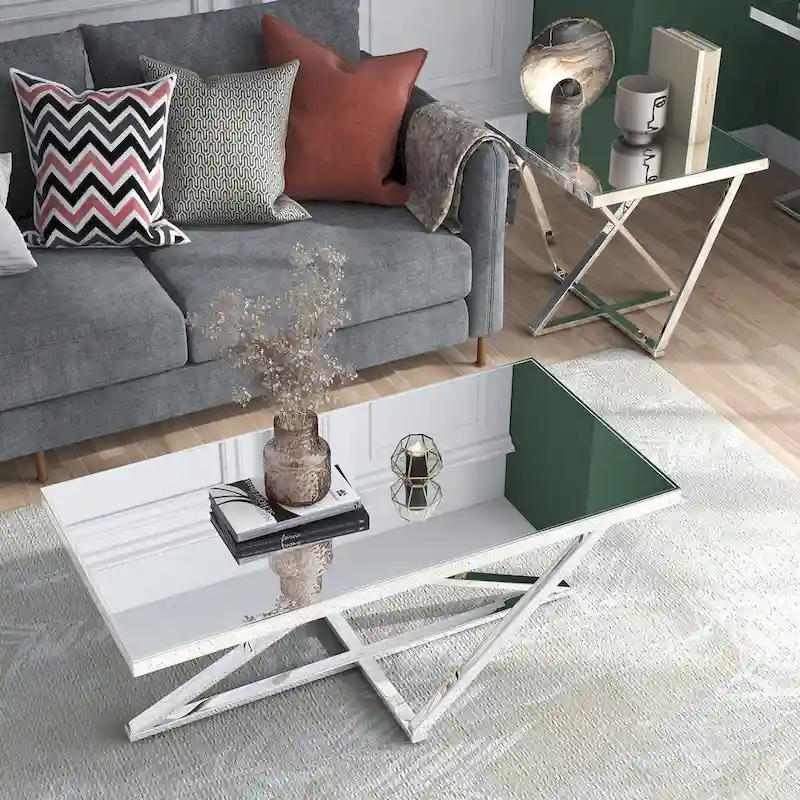 Starrla Glam Chrome Glass Top 2-Piece Coffee Table Set by Furniture of America