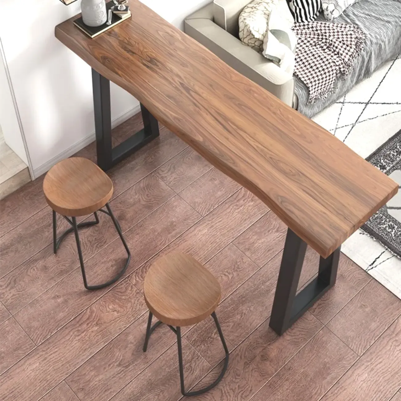 Scandinavian Natural Wood Sled Base Bar Tables
