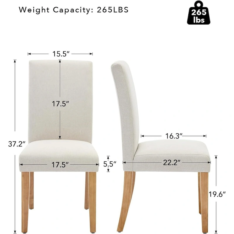 Modern Fabric Dining Chair Set of 4, Upholstered Kitchen Chair with Curved Backrest Wood Legs