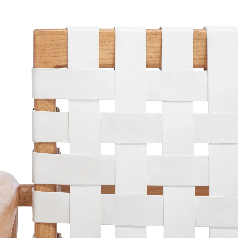 Natural Wood Leather Woven Accent Chair - Single Seat