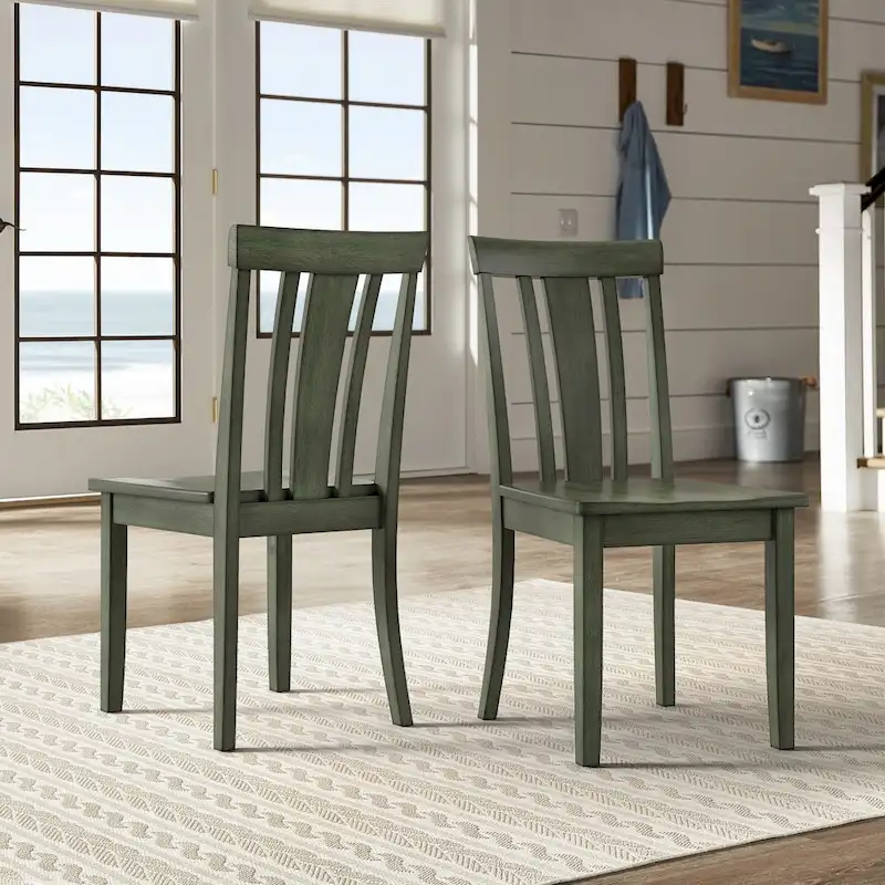 Slat Back Wood Dining Side Chairs  (Set of 2)