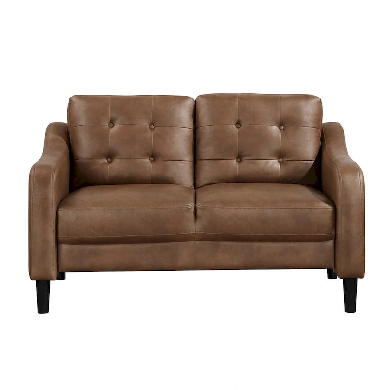 55 Inch Loveseat with Tufted Back, Brown Microfiber Upholstery and Black Wood Legs