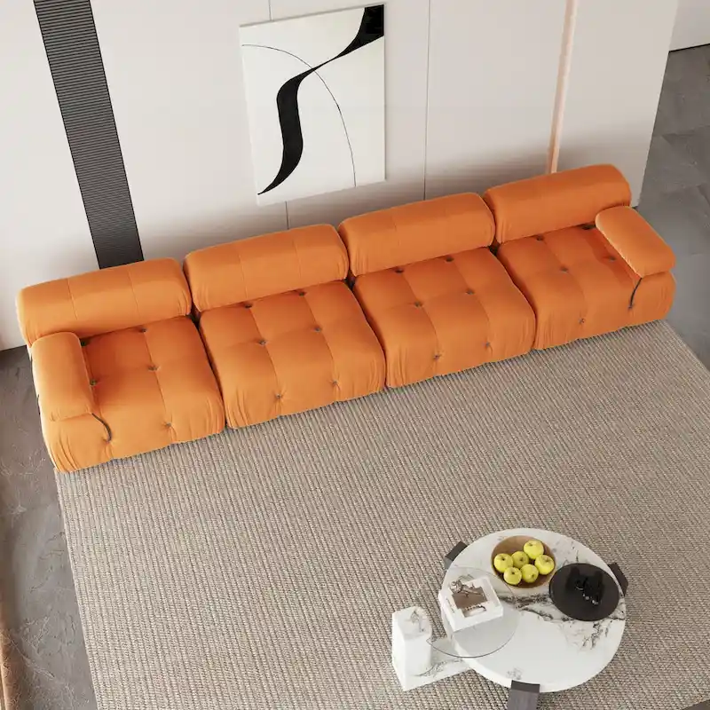 Velvet Fabric Upholstered Sectional Sofa Modern Couch