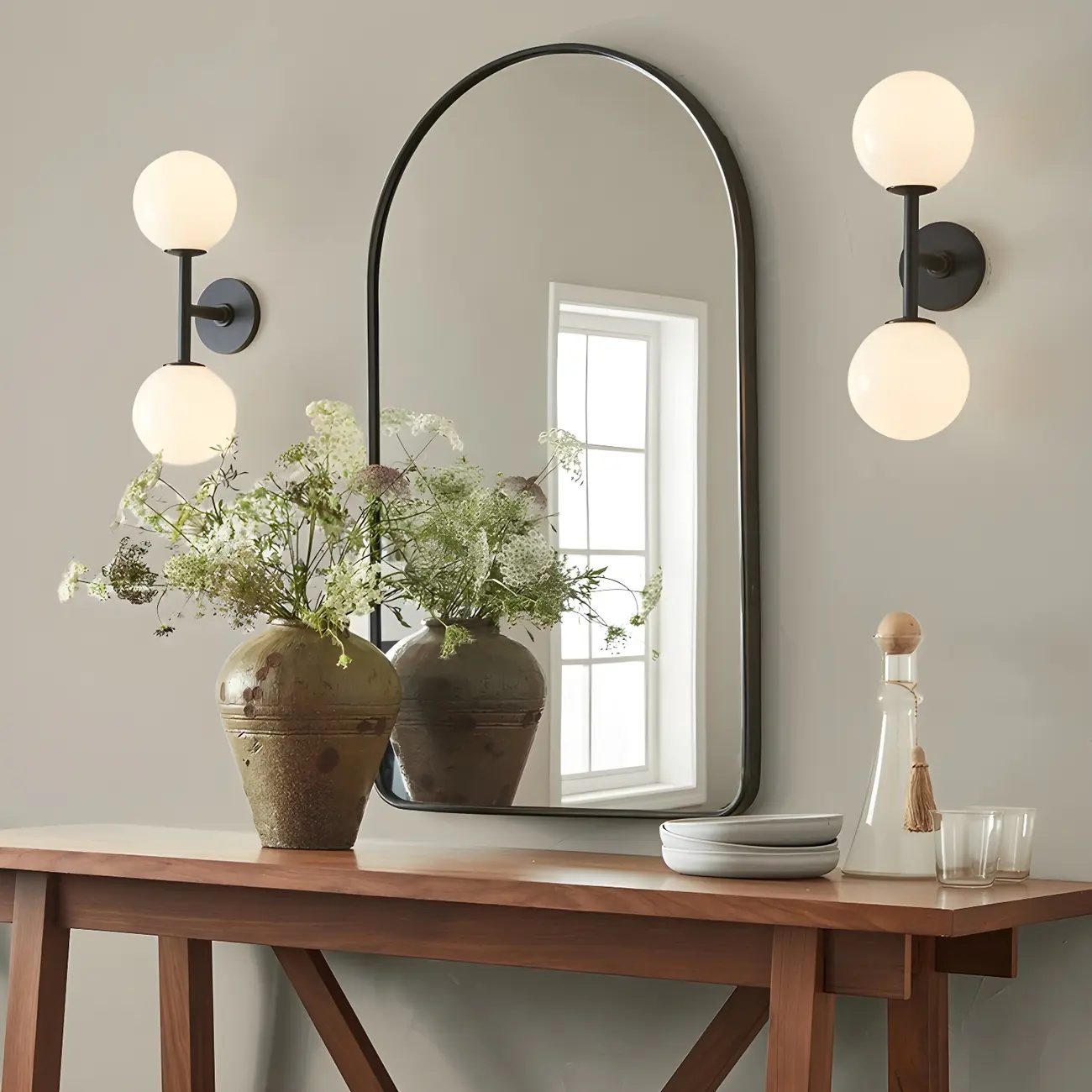 Modern 2-Light Up Down Globe Glass Vanity Light