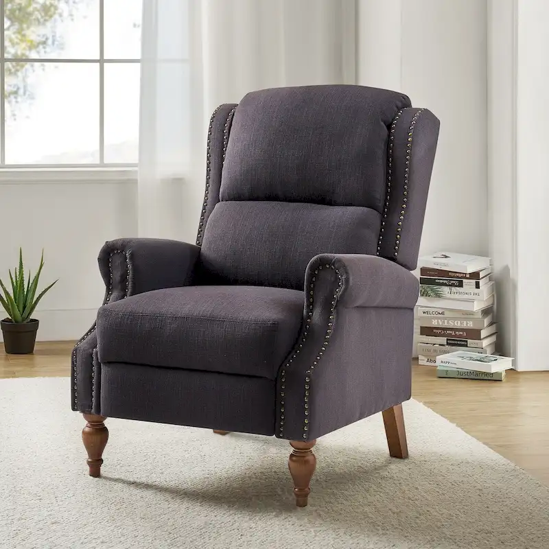 Charcoal / Oatmeal / Blue / Grey / Ivory — Wingback Manual Recliner, Faux Linen, 1-Seat