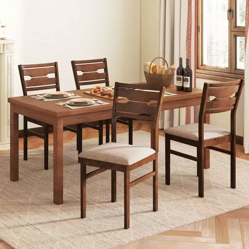Costway Dining Chair Set of 4 w/ Rubber Wood Frame Padded Seat Curved Backrest