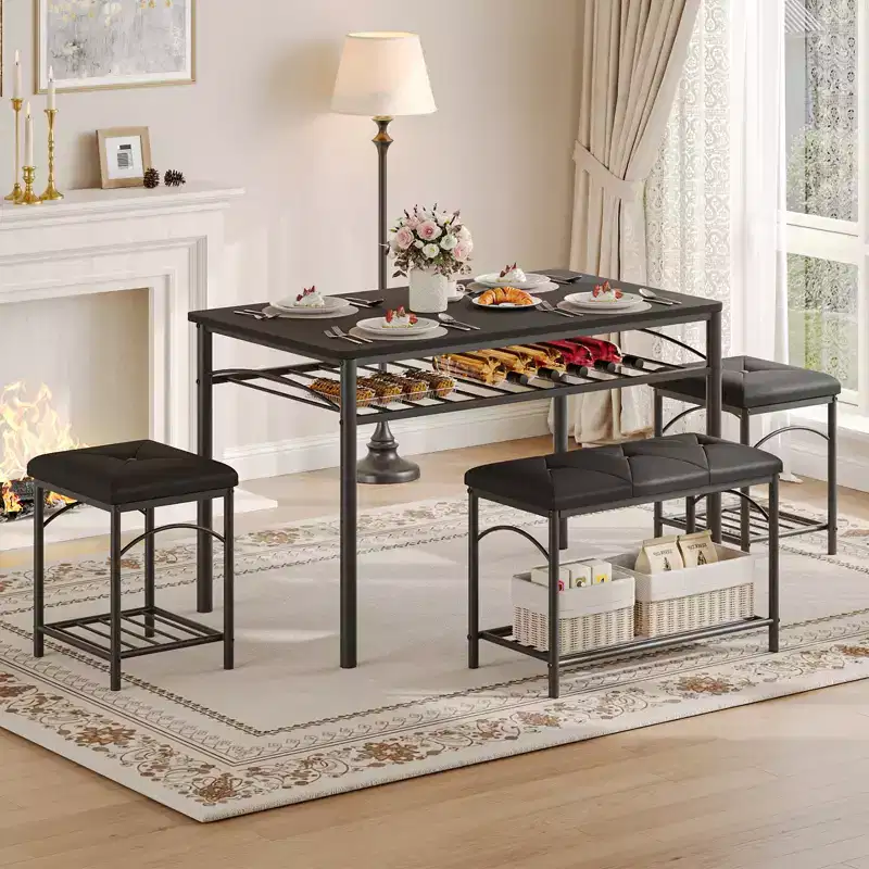 ning Table Set for 4, Modern Kitchen Table & Chairs with Metal Frame & Wood Top,Space Saving Dining Room Furniture for Apartments & Small Spaces