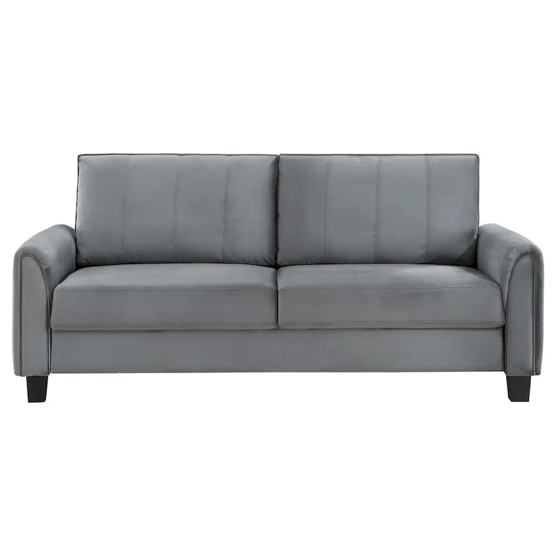 Gray & Black 3-Seat Sofa, Rounded Armrests, Tapered Legs