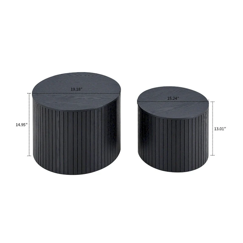 2-Piece Barrel Nested Coffee Table Set, Walnut/Black, Removable Top