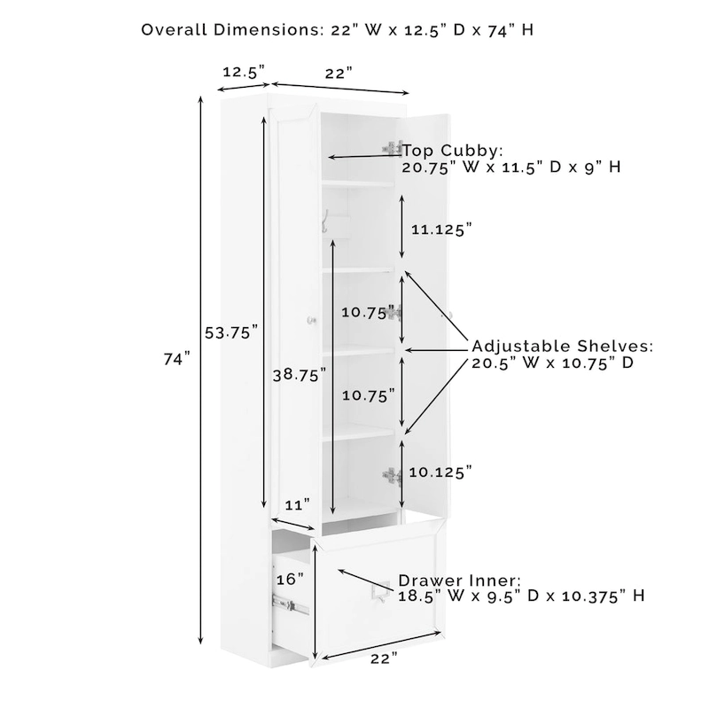 Crosley Harper Convertible Pantry Closet - 12.5 x 22 x 74