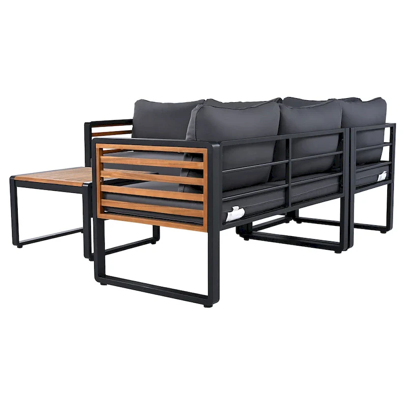 4-Piece Iron L-Shaped Sectional Sofa Set with Cushions & Table