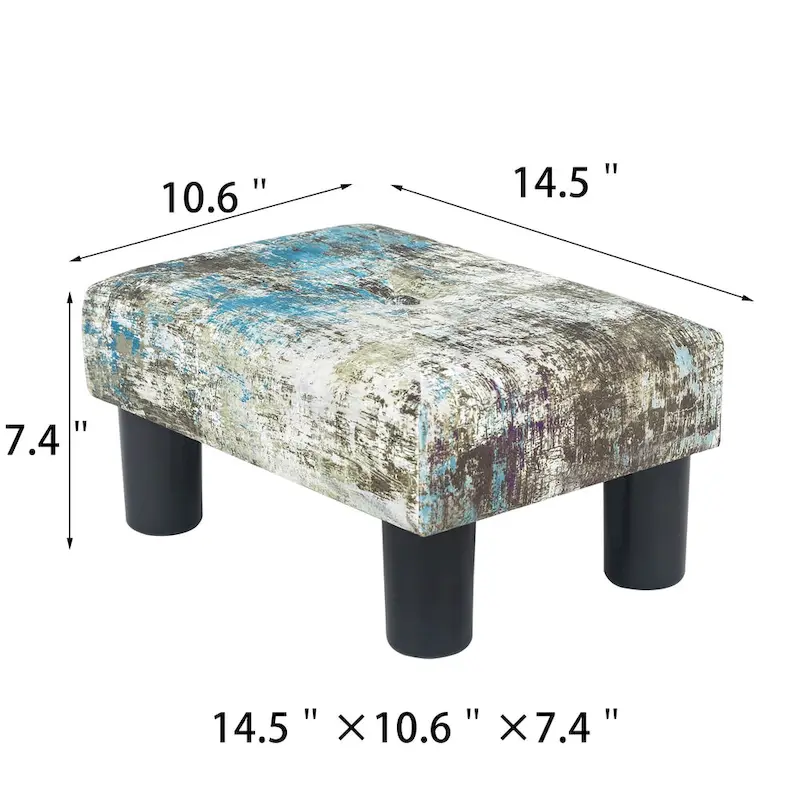Velvet Tufted Foot Stool Ottoman – Blue / Dark Green / Paintings, Single