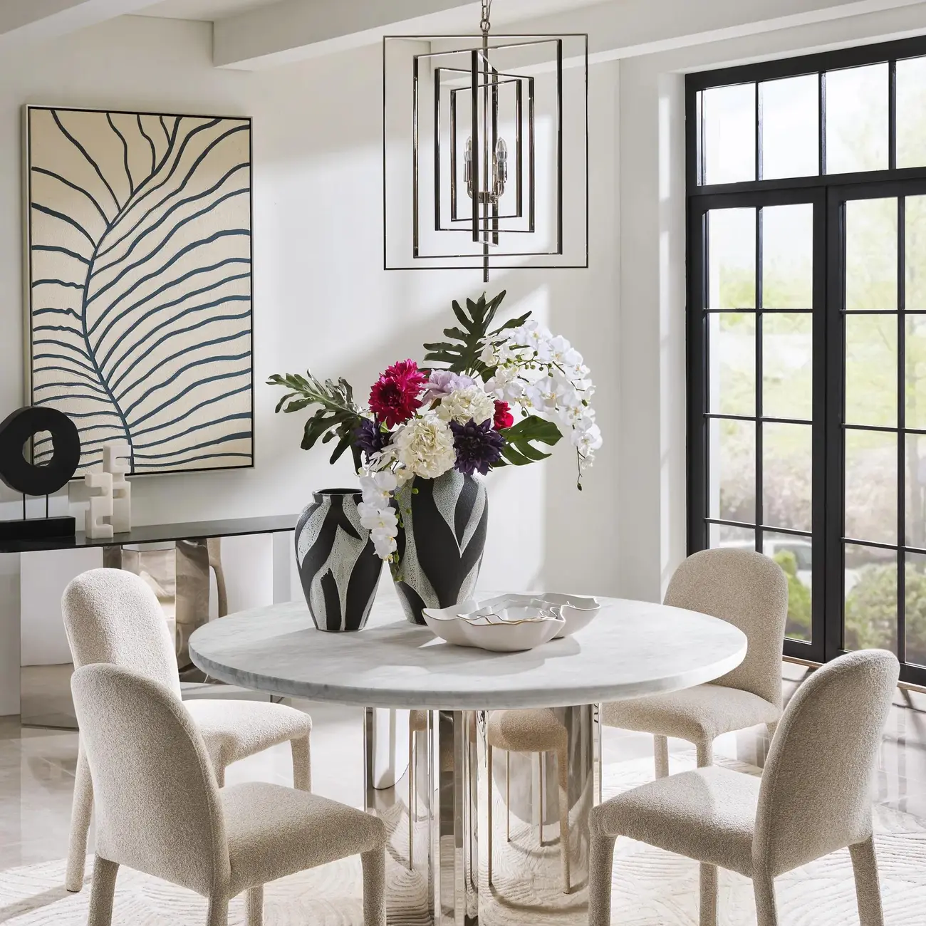 Modern Silver Rectangular Metal Cage Chandelier