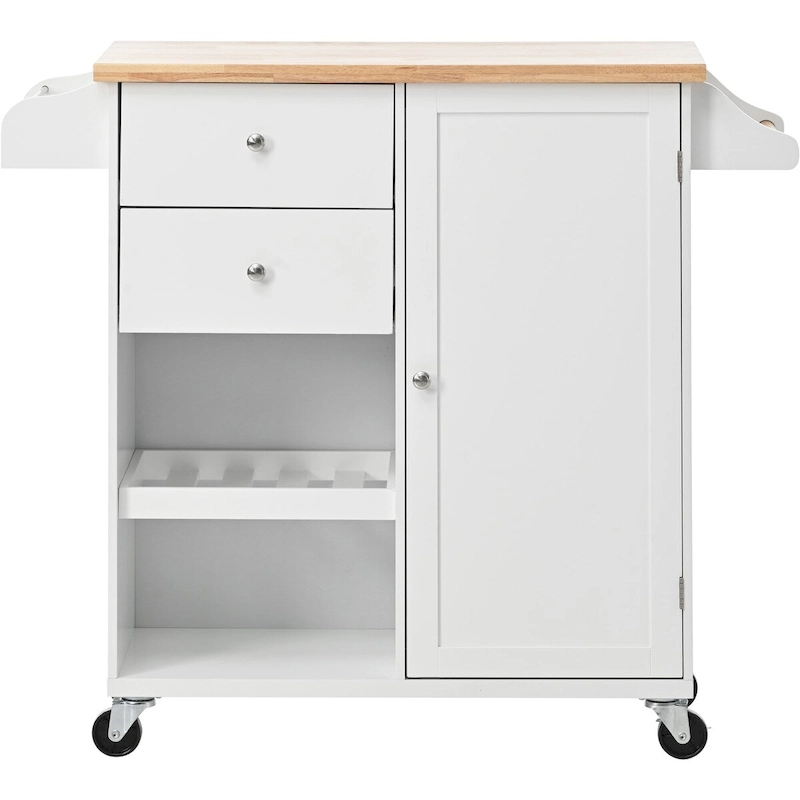 41.3 in. Rolling Kitchen Island with Spice Rack and Two Drawers