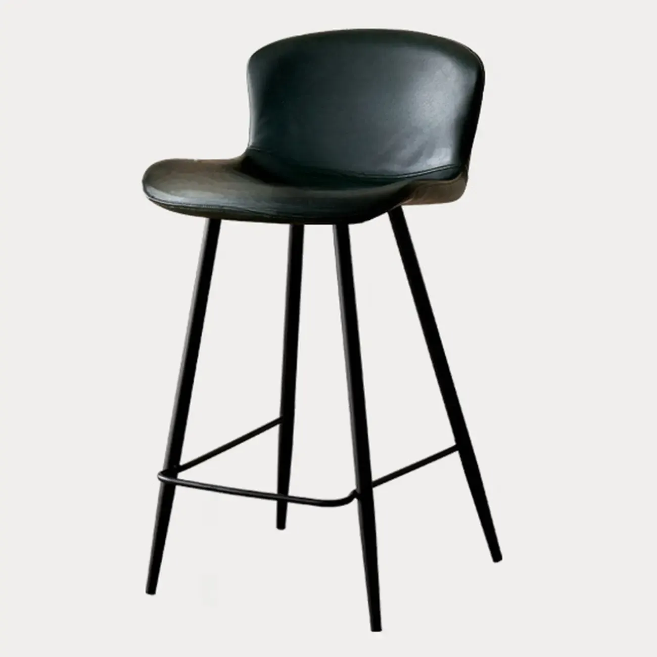 Mid-Century Modern Leather Bucket Bar Stools with Low Back