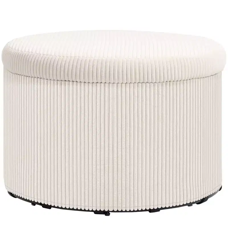 HOMCOM Storage Ottoman with Lid, 24 Inches Round Pouf Ottoman with Storage, Upholstered Corduroy Foot Rest Stool for Living Room, Bedroom