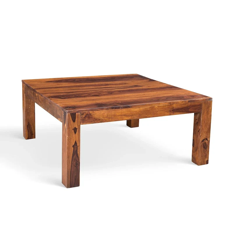 Honey Walnut Square Low Coffee Table, Single-Seating Style, Solid Wood