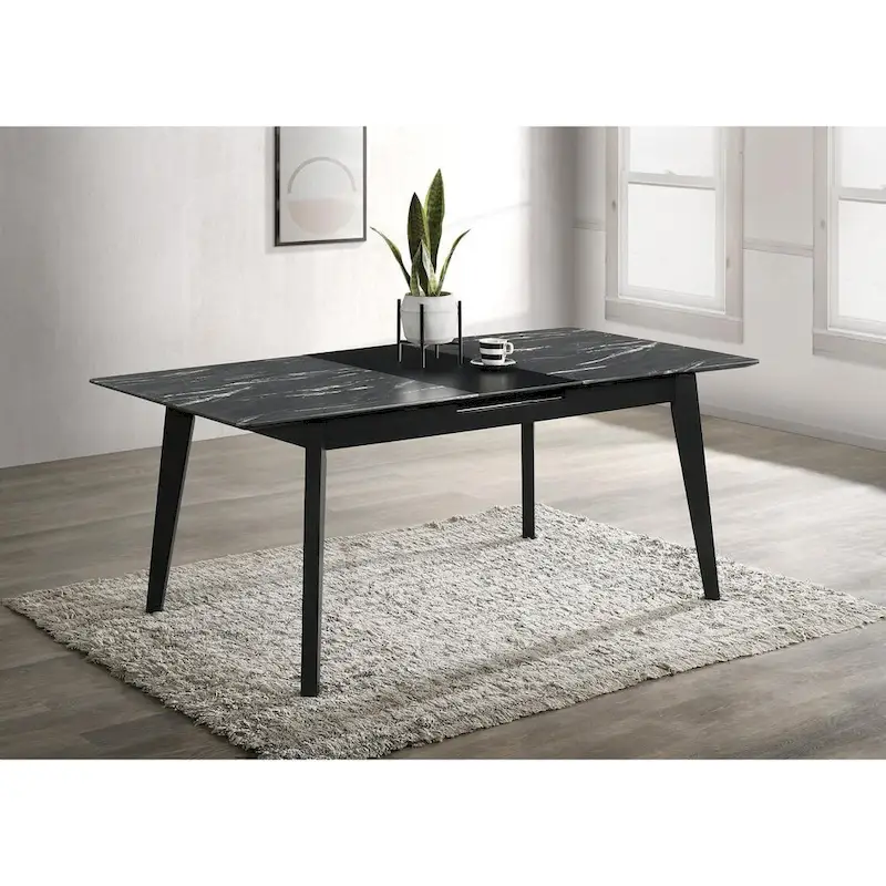Rectangular Dining Table with Extension Leaf and Faux Marble Finish Top