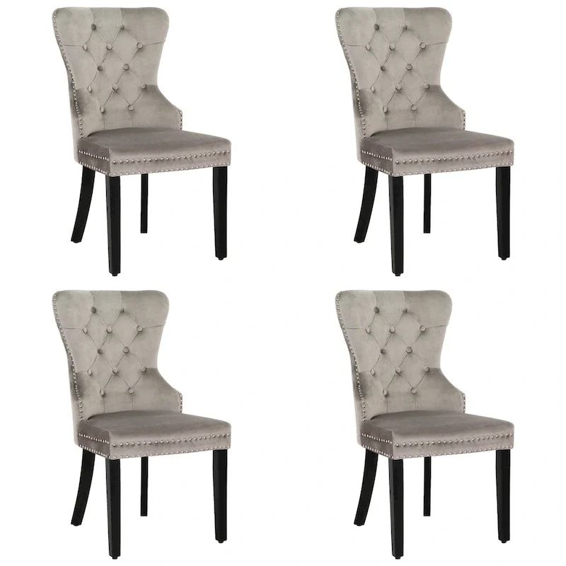 Tufted Wingback Dining Chair with Nailhead and Ring Pulls