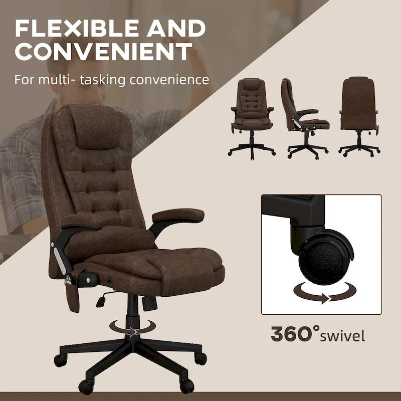 HOMCOM 6 Point Vibrating Massage Office Chair with Heat, Microfiber High Back Executive Office Chair with Reclining Backrest