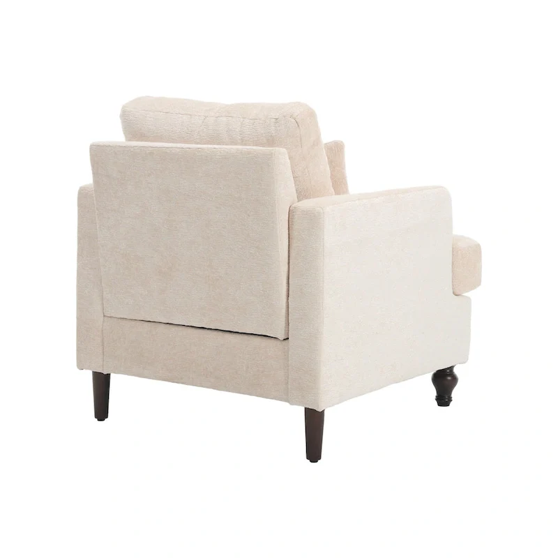 Beige 29.53 Chenille Upholstered Arm Chair with Solid Wood Frame and Cushions