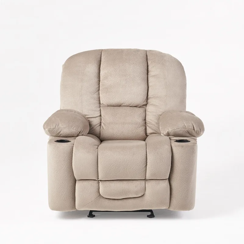 Roomfitters Luxurious Manual Recliner Chair in Chocolate with Skin-Friendly Fabric and Dual Cup Holders
