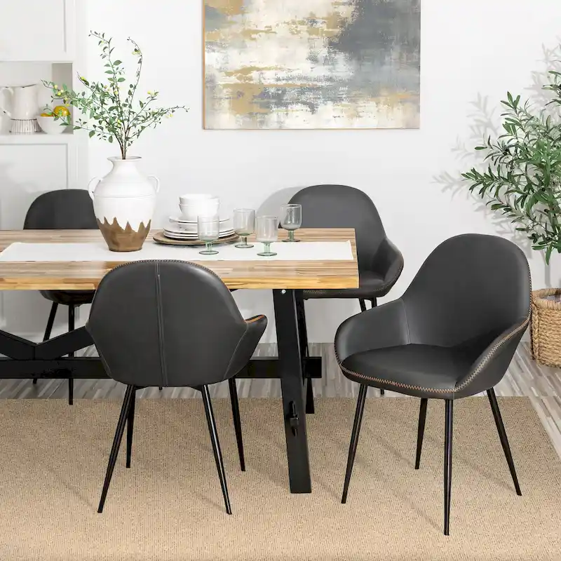 Glitzhome Set of 2/4/6 Mid-Century Modern Faux Leather Accent Dining Chairs