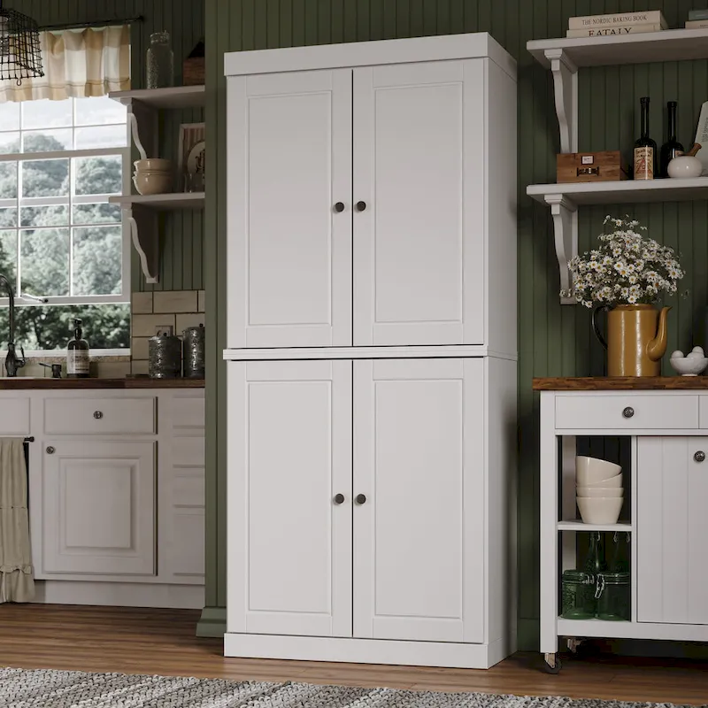Natural Pine, Frosted/Clear/Solid Door, Single-User Kitchen Pantry Cabinet, 32