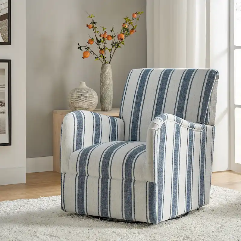 Pancy Traditional Swivel Armchair with Jacobean Strip Pattern by HOLALA HOME