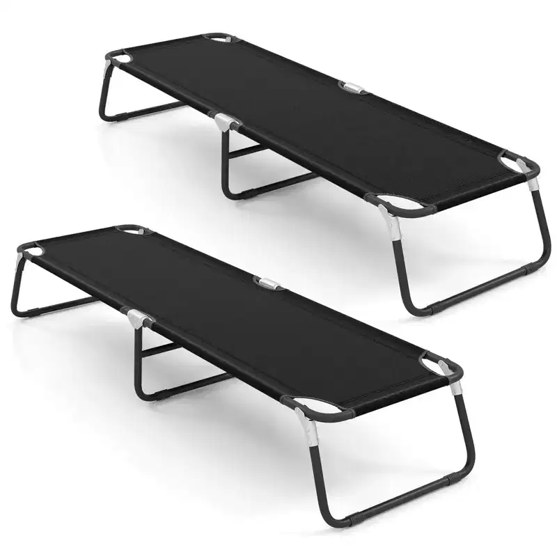 Gymax Foldable Camping Bed Outdoor Portable Military Cot Sleeping Hiking Travel Black
