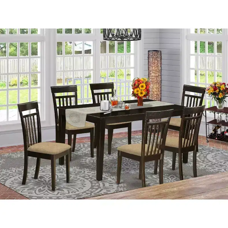 HomeStock 7-Piece Rectangle Cappuccino Finish Solid Wood Top Dining Table with 6 Chairs