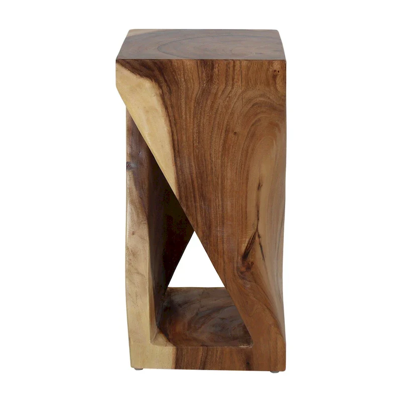 Wood Sculpted End Table, Natural/White Wash, Rustic, Single