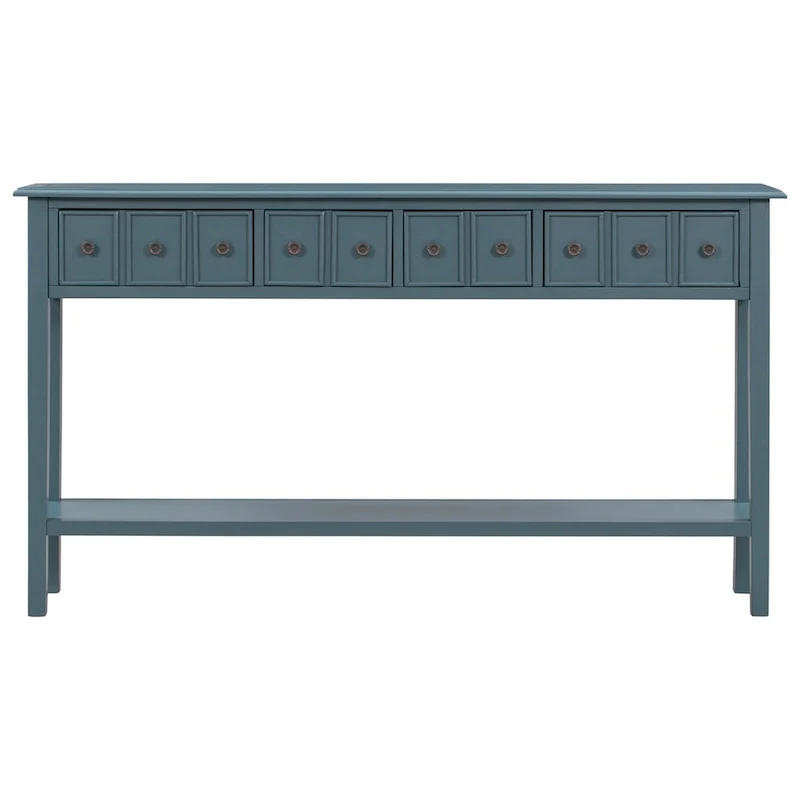 Blue / Brown / Navy Solid Wood Console Table with 4 Drawers & Lower Shelf – Rustic Style, Entryway Use