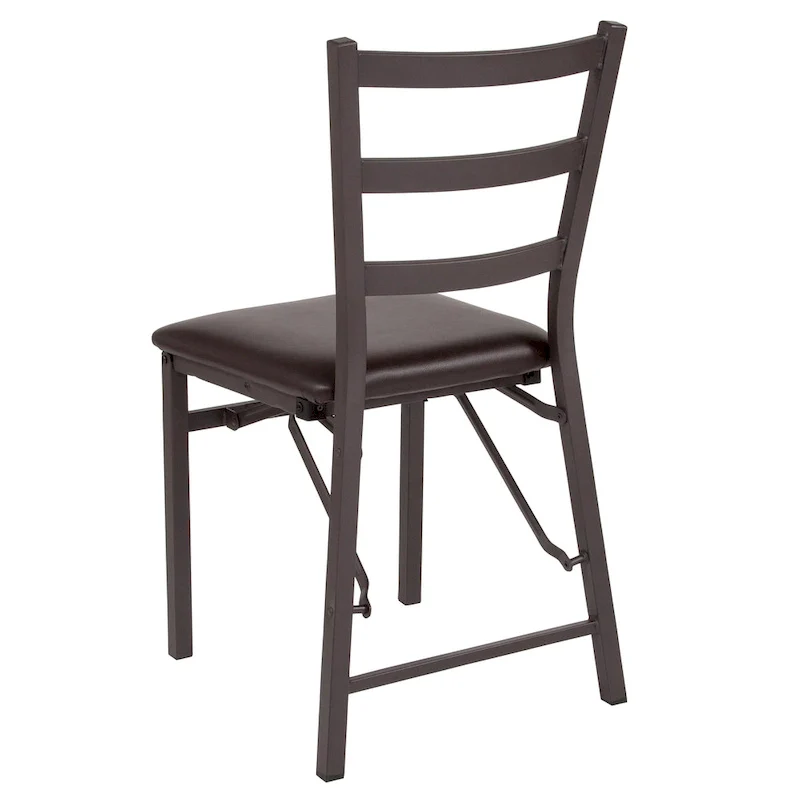 2 PK Brown Folding Ladder Back Metal Chair - Brown Vinyl Seat - Dining Furniture