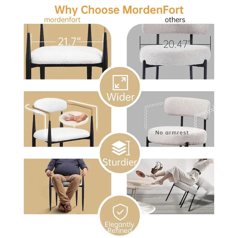 Boucle Upholstered Dining Chair with Metal Frame